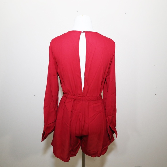 Red Long Sleeve Romper - Picture 5 of 5